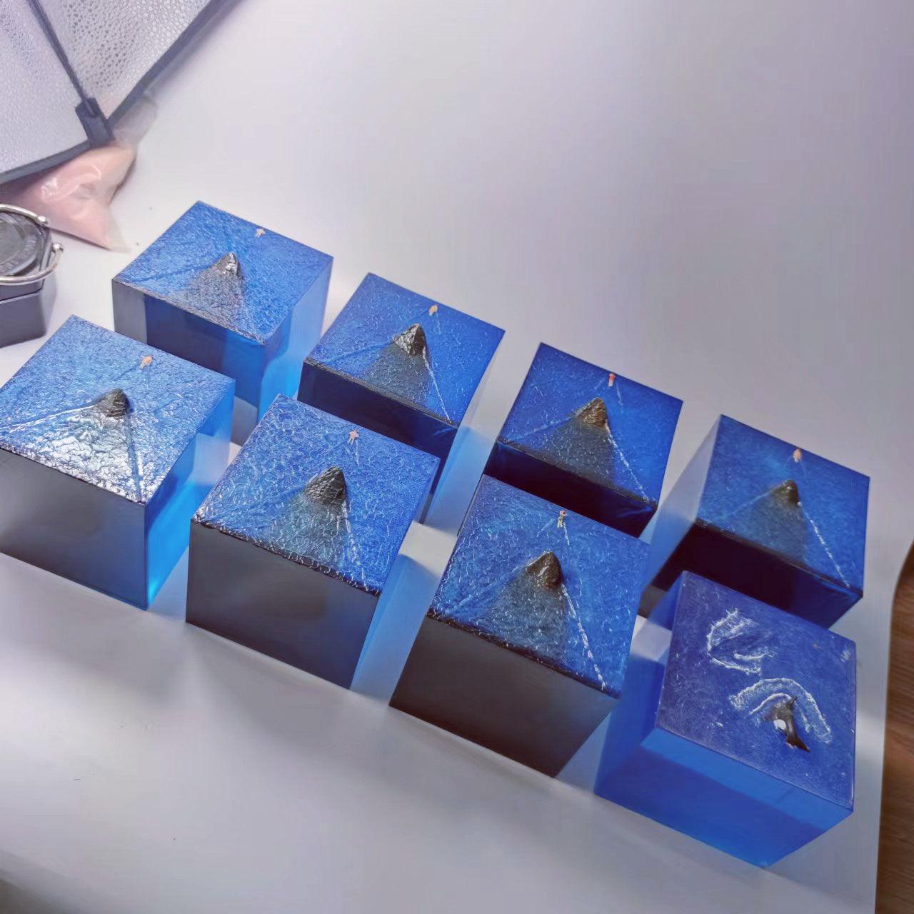 Diorama Shark Tail Epoxy Lamp, Ocean Sailboat Waves Night Light, Seascape Resin Cube Art Gift. - HiJenney