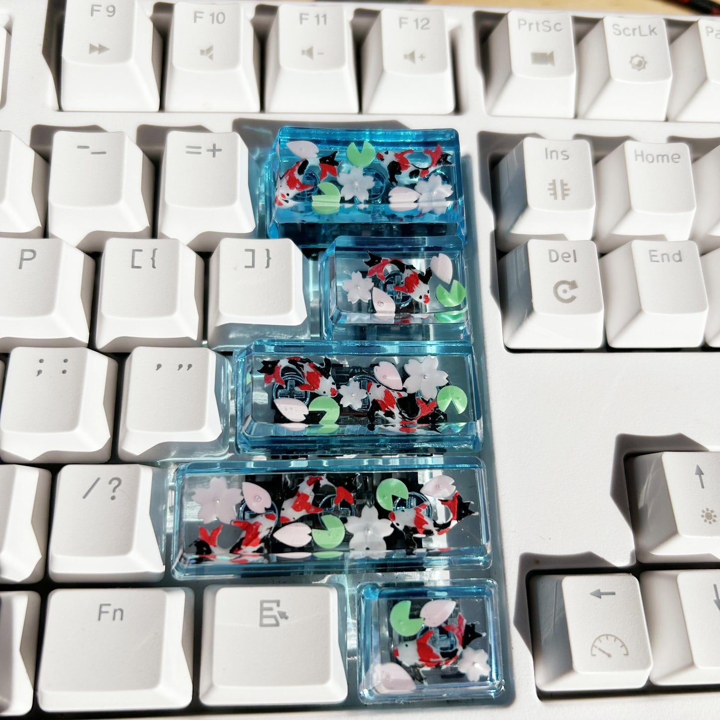 Sakura Koi Fish Keycaps, Lotus Pond Keycaps, Artisan Clear Resin Keycaps, Mechanical Keyboard Keycaps, Gaming Setups. - HiJenney
