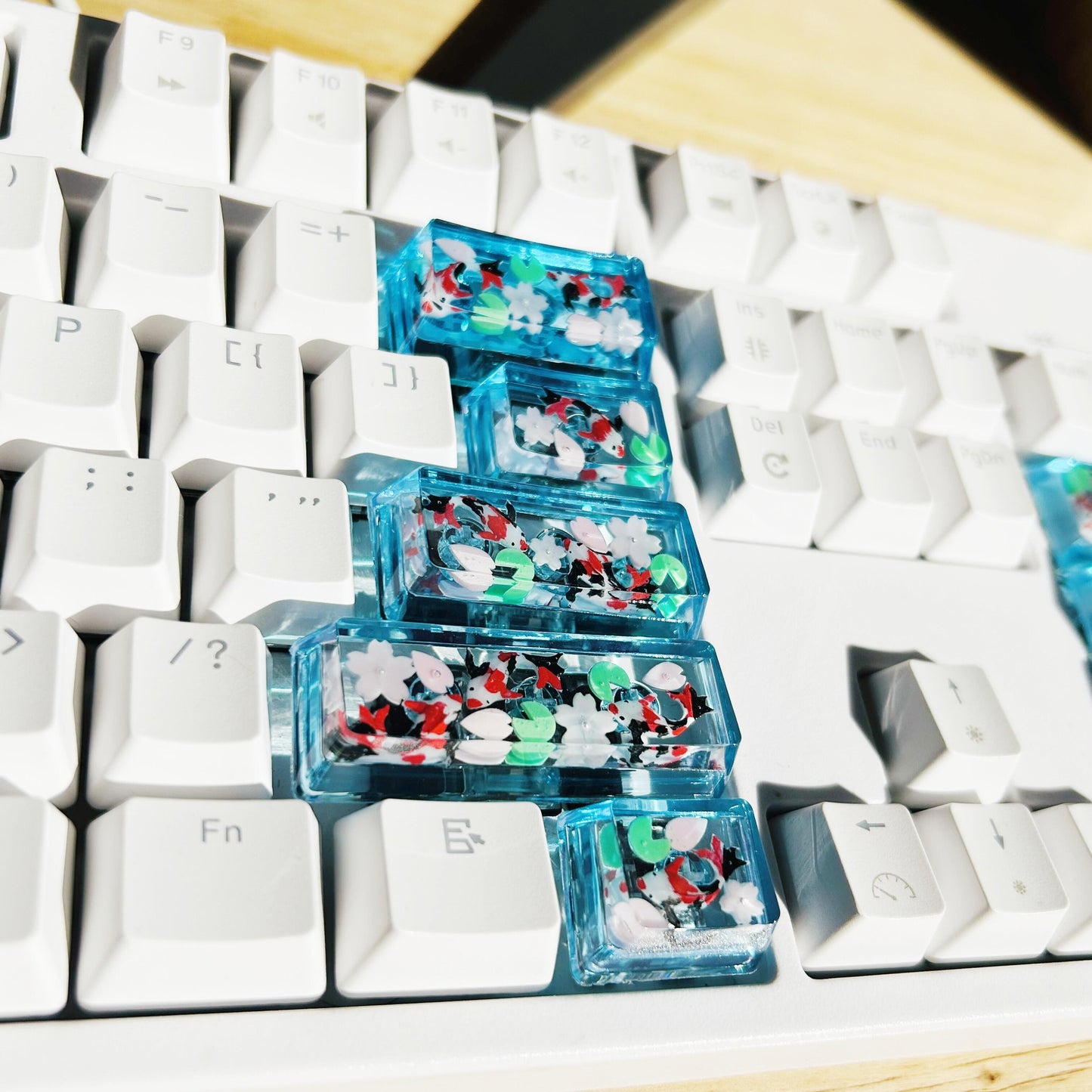 Sakura Koi Fish Keycaps, Lotus Pond Keycaps, Artisan Clear Resin Keycaps, Mechanical Keyboard Keycaps, Gaming Setups. - HiJenney