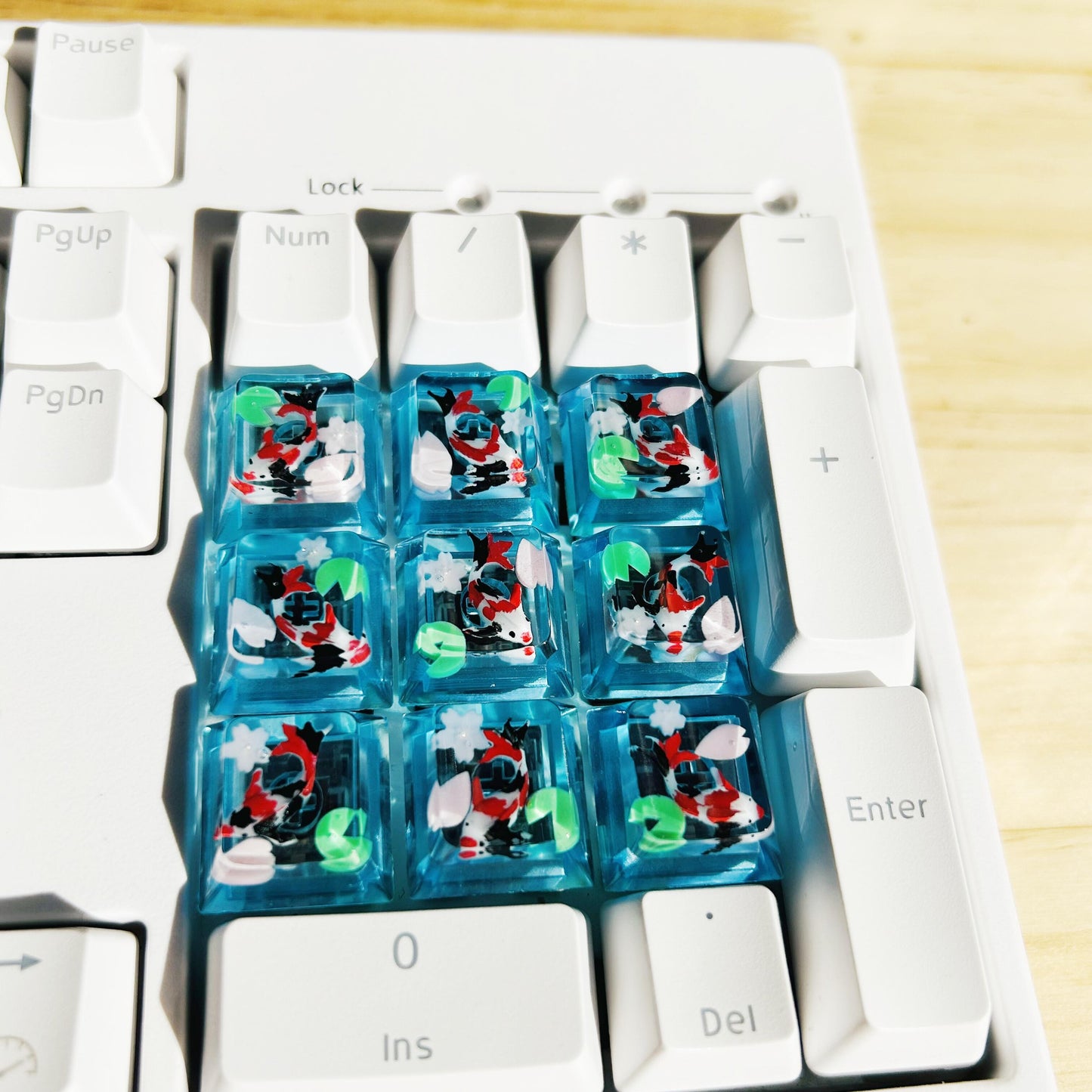 Sakura Koi Fish Keycaps, Lotus Pond Keycaps, Artisan Clear Resin Keycaps, Mechanical Keyboard Keycaps, Gaming Setups. - HiJenney