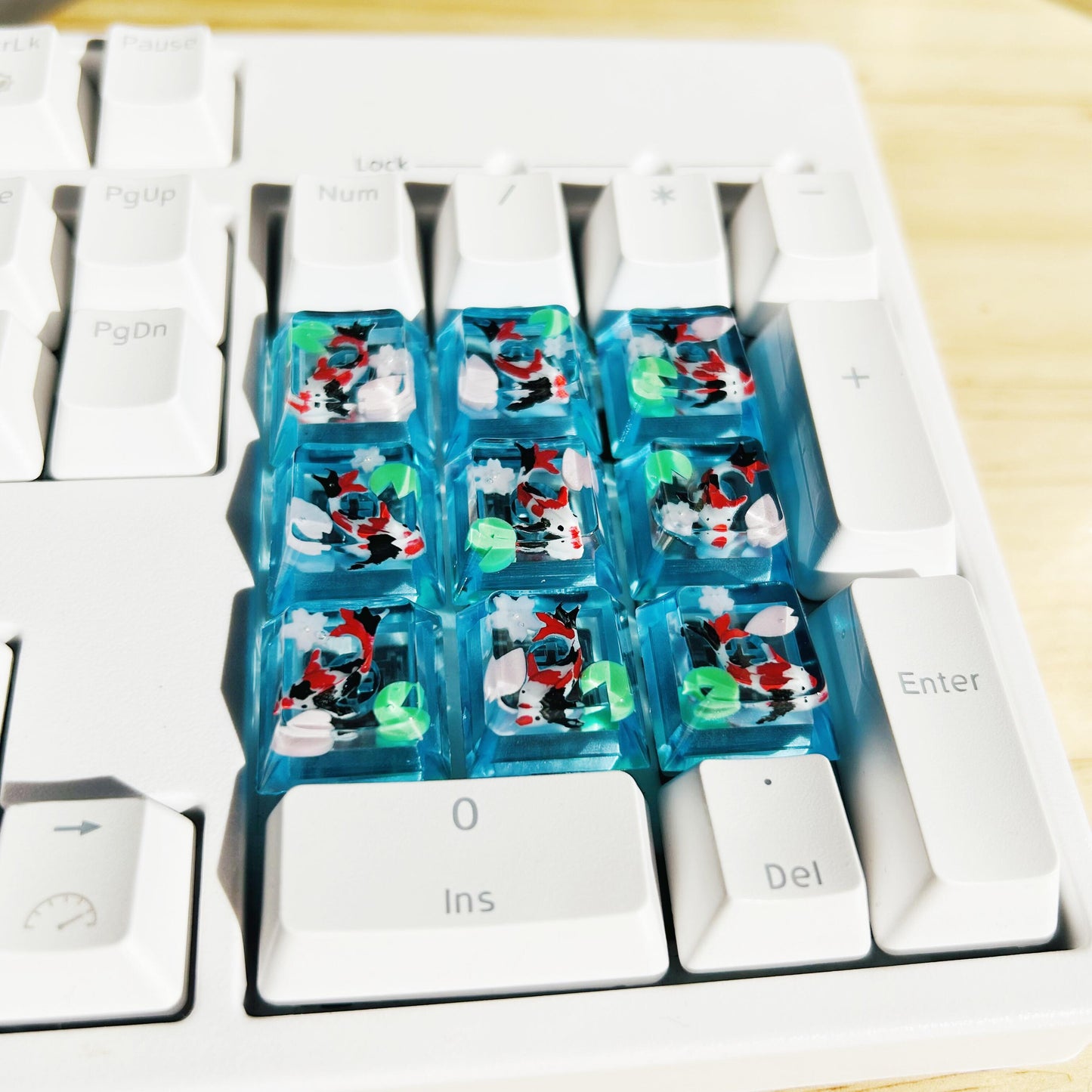 Sakura Koi Fish Keycaps, Lotus Pond Keycaps, Artisan Clear Resin Keycaps, Mechanical Keyboard Keycaps, Gaming Setups. - HiJenney