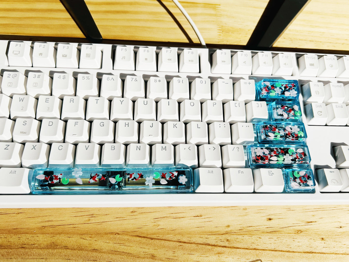 Sakura Koi Fish Keycaps, Lotus Pond Keycaps, Artisan Clear Resin Keycaps, Mechanical Keyboard Keycaps, Gaming Setups. - HiJenney