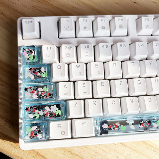 Sakura Koi Fish Keycaps, Lotus Pond Keycaps, Artisan Clear Resin Keycaps, Mechanical Keyboard Keycaps, Gaming Setups. - HiJenney
