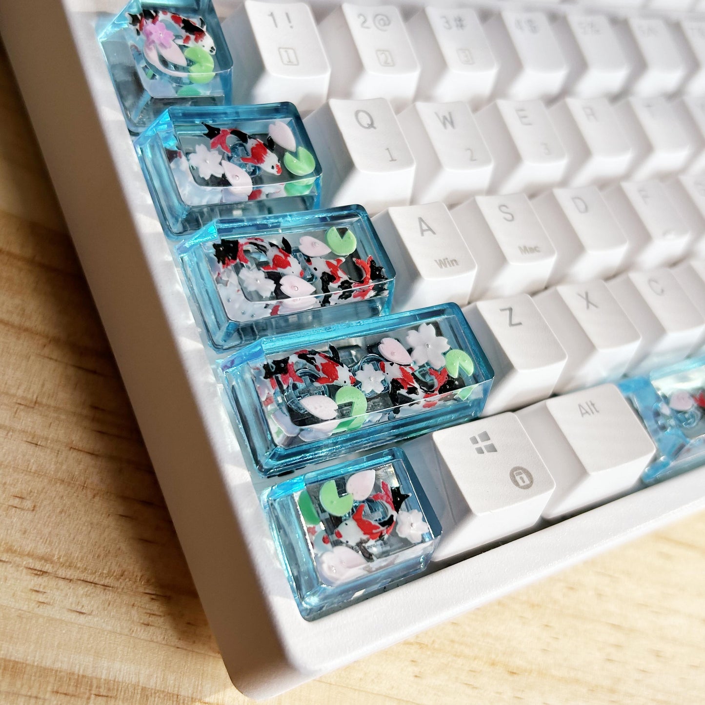 Sakura Koi Fish Keycaps, Lotus Pond Keycaps, Artisan Clear Resin Keycaps, Mechanical Keyboard Keycaps, Gaming Setups. - HiJenney