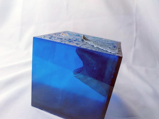 Megalodon Shark Diver Epoxy Lamp, Aritsan Ocean Night Light, Resin Cube Art, Custom Gift, Home decor. - HiJenney
