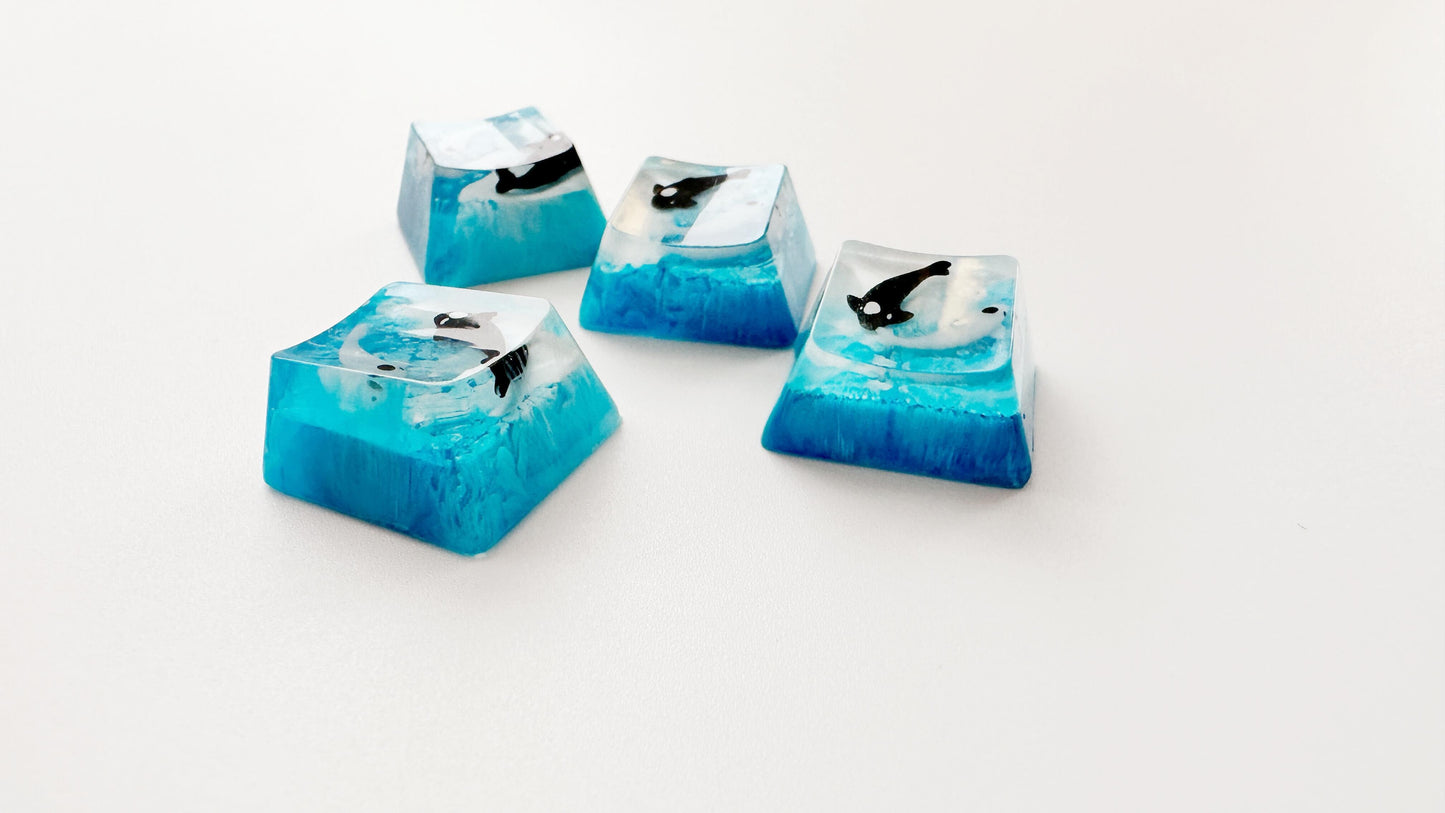 Blue White TAI CHI Koi Fish Pond Keycap, Artisan Resin Custom Keycap, Mechanical Keyboard Keycap, Gaming Setup. - HiJenney