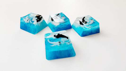Blue White TAI CHI Koi Fish Pond Keycap, Artisan Resin Custom Keycap, Mechanical Keyboard Keycap, Gaming Setup. - HiJenney