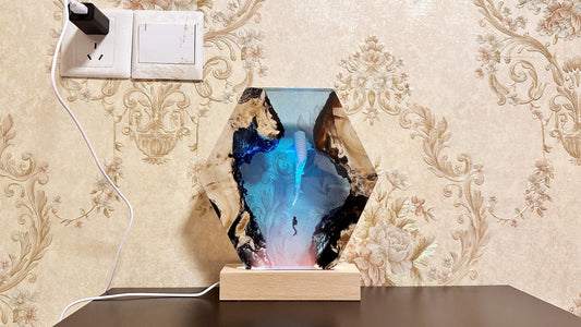 Whale Sharks Epoxy Lamps, Ocean Cave Night Lights, Seascape Divers Lamps, Artisan Wood Resin Lamps, Home Desk Decor. - HiJenney