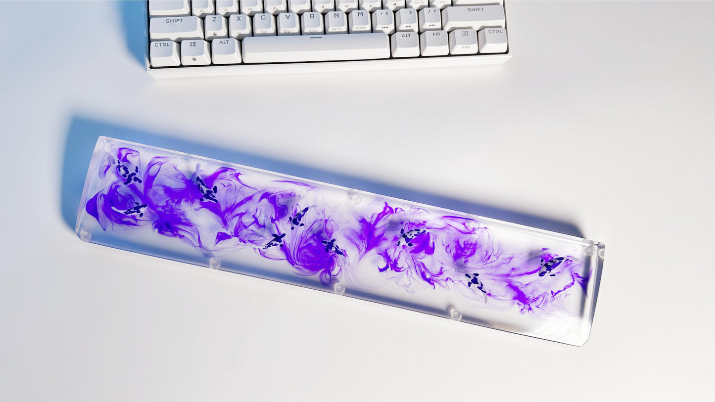 Purple Ink Painting Wrist Rest, Koi Fish Pond Wrist Rests, Artisan Clear Resin Wrist Rests, Custom Gaming Setups - HiJenney