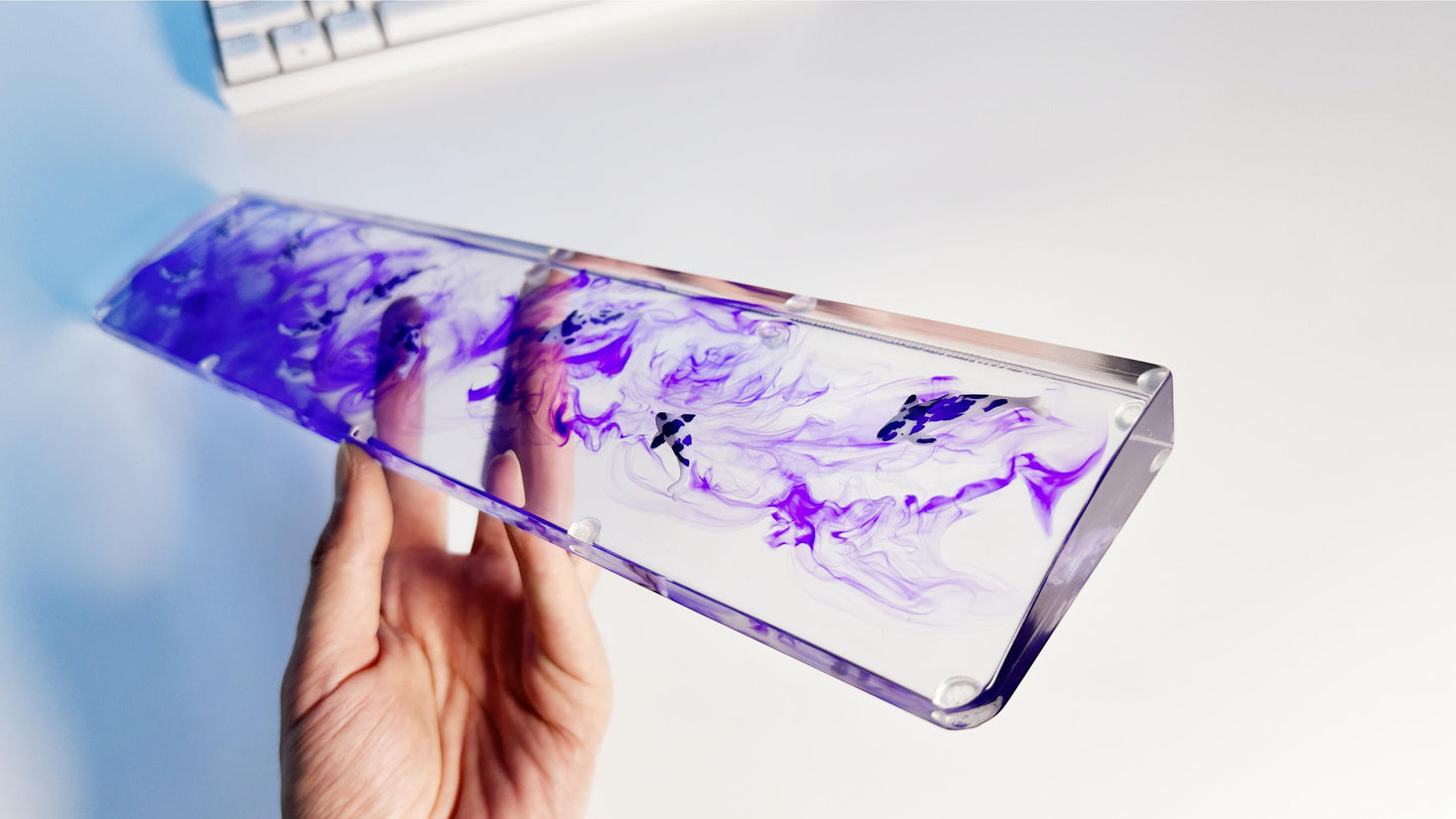 Purple Ink Painting Wrist Rest, Koi Fish Pond Wrist Rests, Artisan Clear Resin Wrist Rests, Custom Gaming Setups - HiJenney