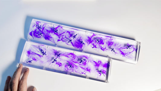 Purple Ink Painting Wrist Rest, Koi Fish Pond Wrist Rests, Artisan Clear Resin Wrist Rests, Custom Gaming Setups - HiJenney