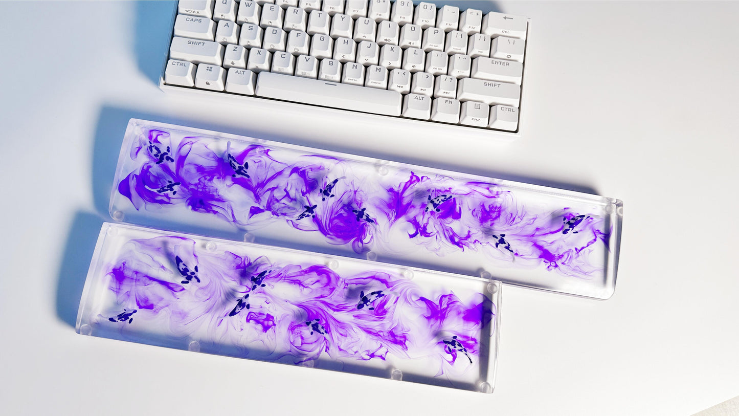 Purple Ink Painting Wrist Rest, Koi Fish Pond Wrist Rests, Artisan Clear Resin Wrist Rests, Custom Gaming Setups - HiJenney