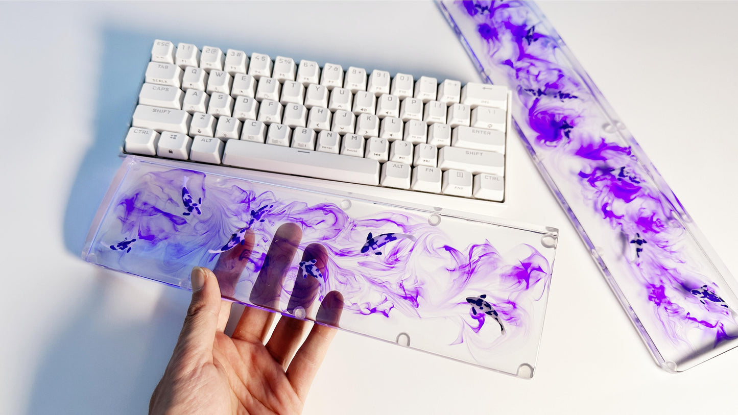 Purple Ink Painting Wrist Rest, Koi Fish Pond Wrist Rests, Artisan Clear Resin Wrist Rests, Custom Gaming Setups - HiJenney