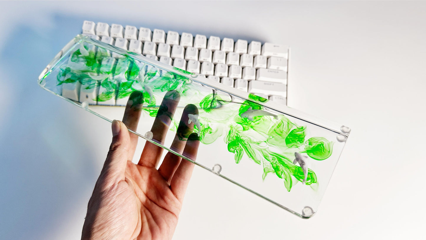 Clear Green Ink Smoke Koi Fish Pond Wrist Rest, Pink White Koi Fish Wrist Rest, Diorama Miniature Scenes Keyboard Wrist Rest. - HiJenney