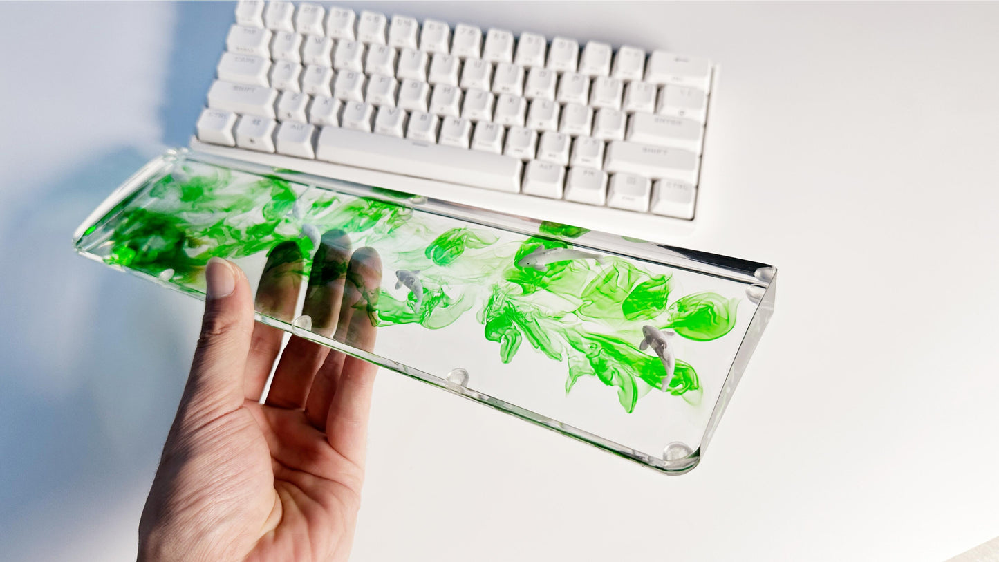 Clear Green Ink Smoke Koi Fish Pond Wrist Rest, Pink White Koi Fish Wrist Rest, Diorama Miniature Scenes Keyboard Wrist Rest. - HiJenney