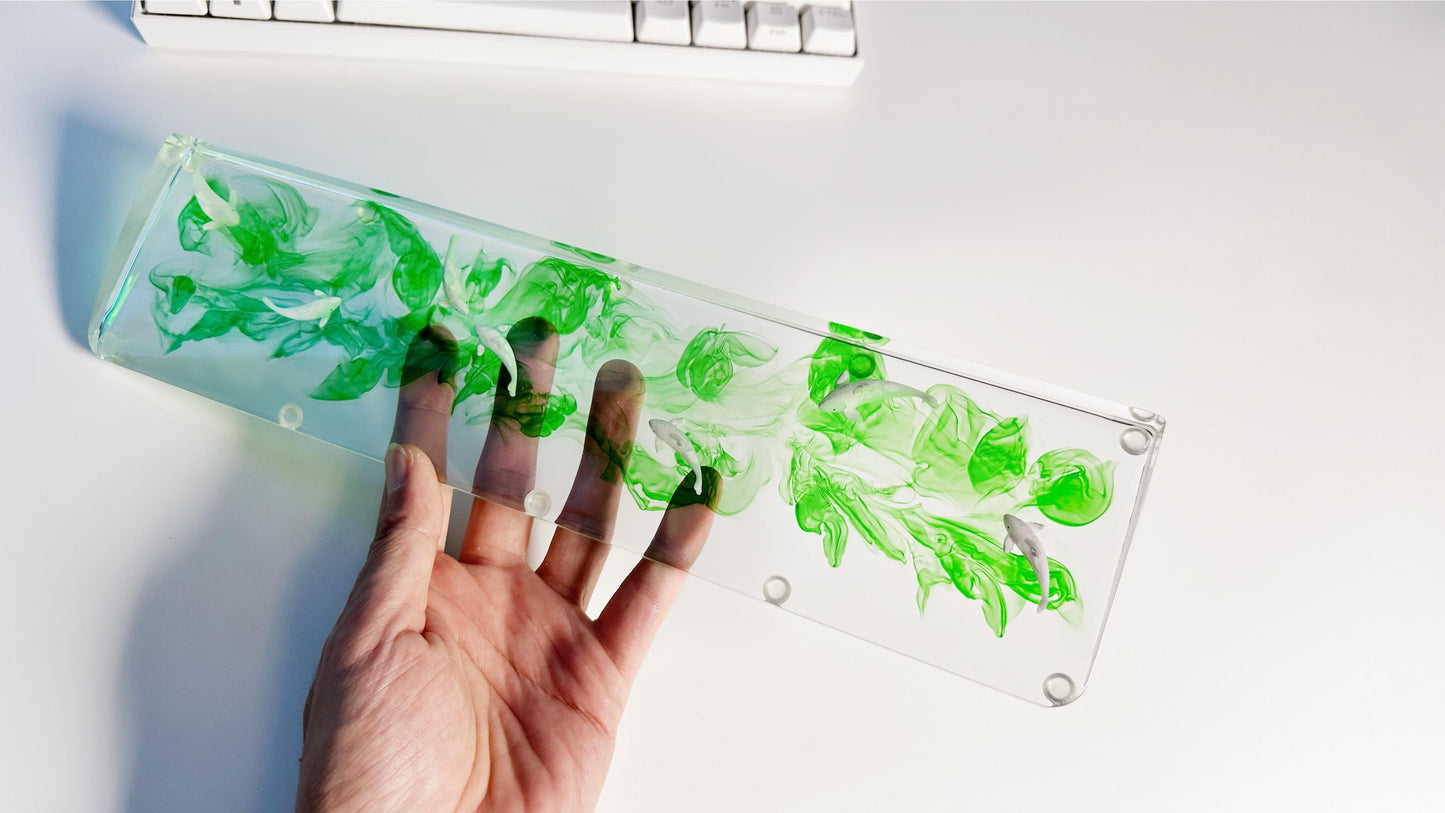 Clear Green Ink Smoke Koi Fish Pond Wrist Rest, Pink White Koi Fish Wrist Rest, Diorama Miniature Scenes Keyboard Wrist Rest. - HiJenney