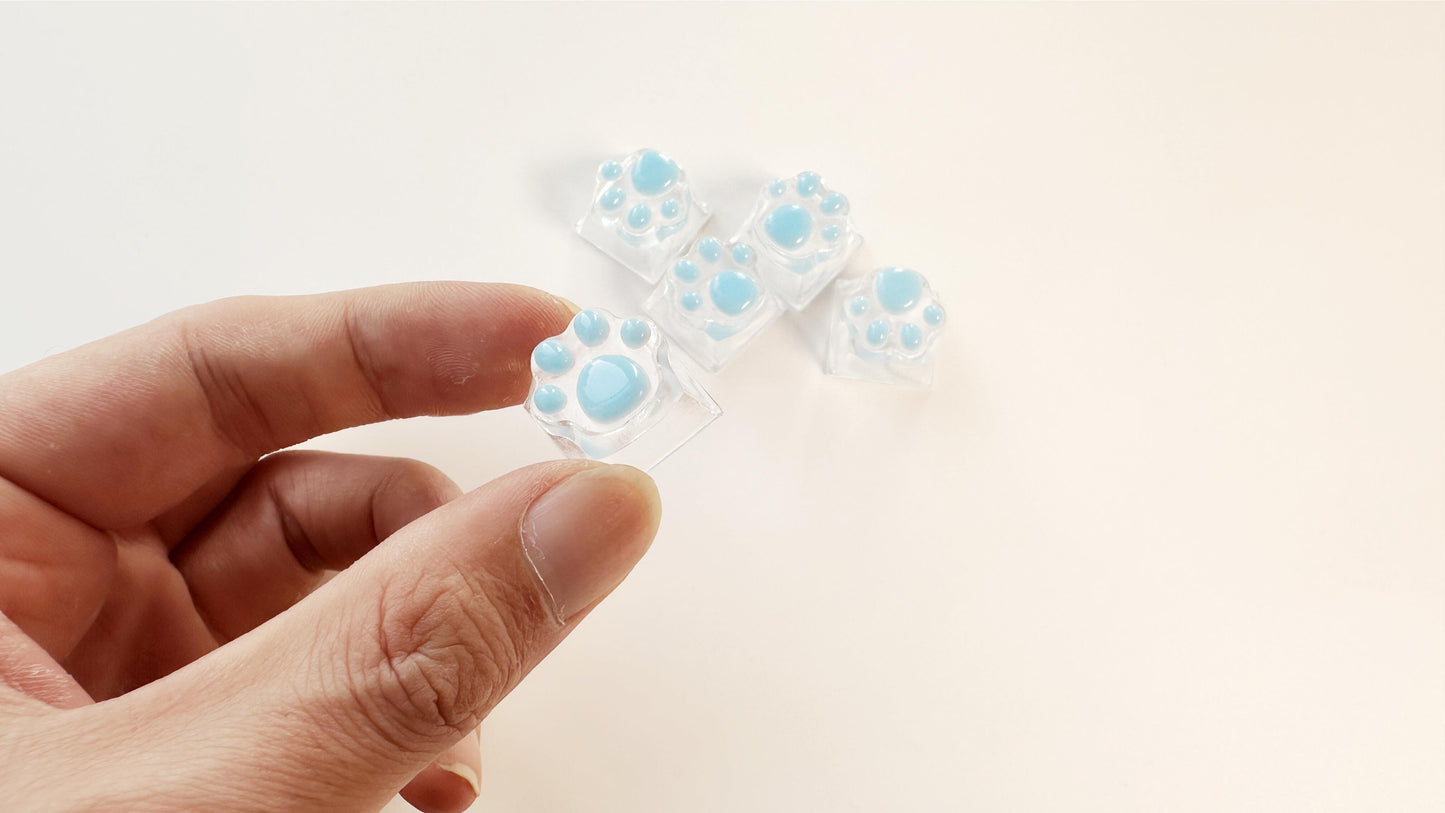Cute Cat Paw Keycaps, Sky Blue Kitty Paw Keycaps, Artisan Resin Clear Custom Keycaps, Handmade Personalized Gift. - HiJenney