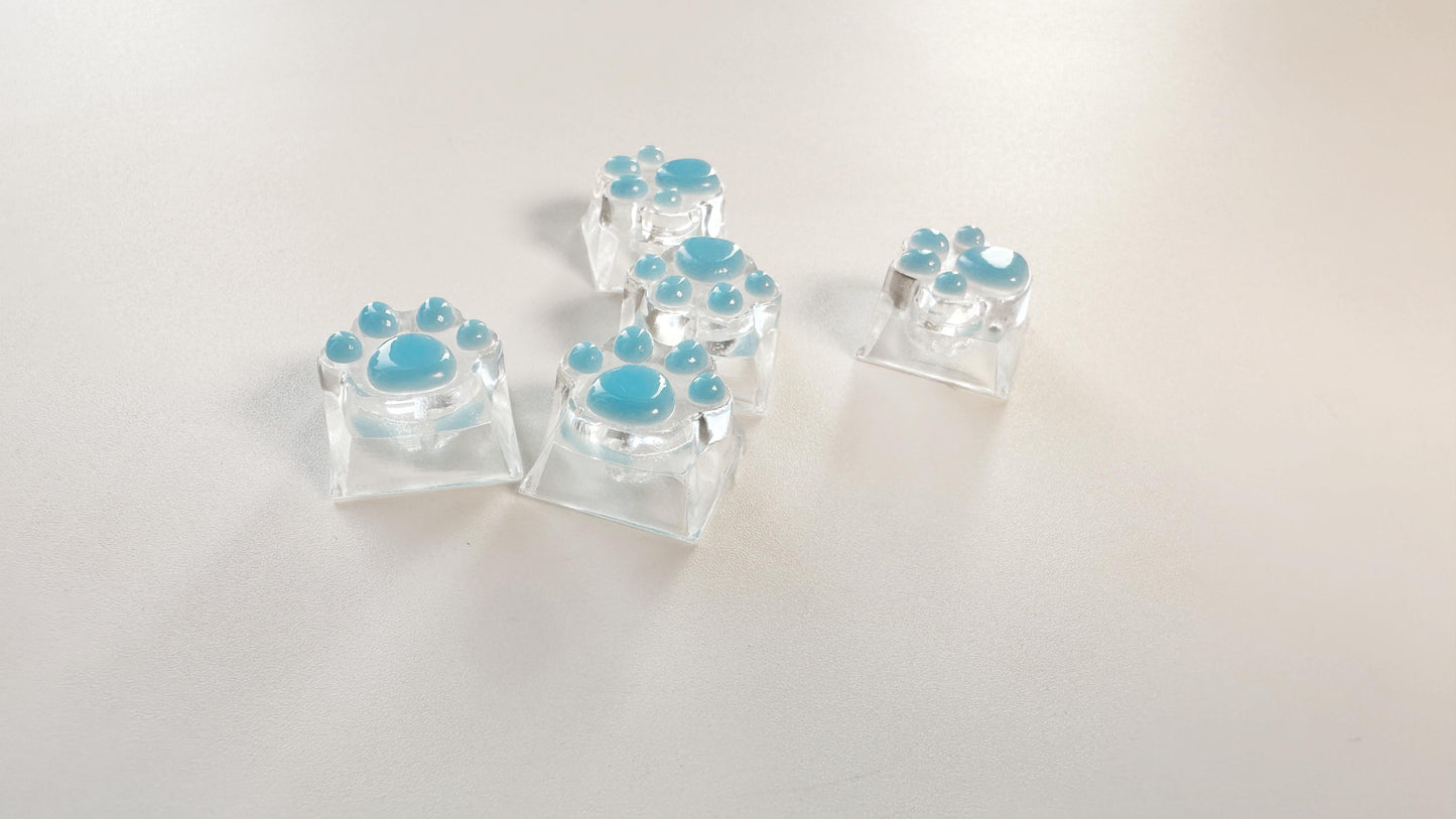 Cute Cat Paw Keycaps, Sky Blue Kitty Paw Keycaps, Artisan Resin Clear Custom Keycaps, Handmade Personalized Gift. - HiJenney