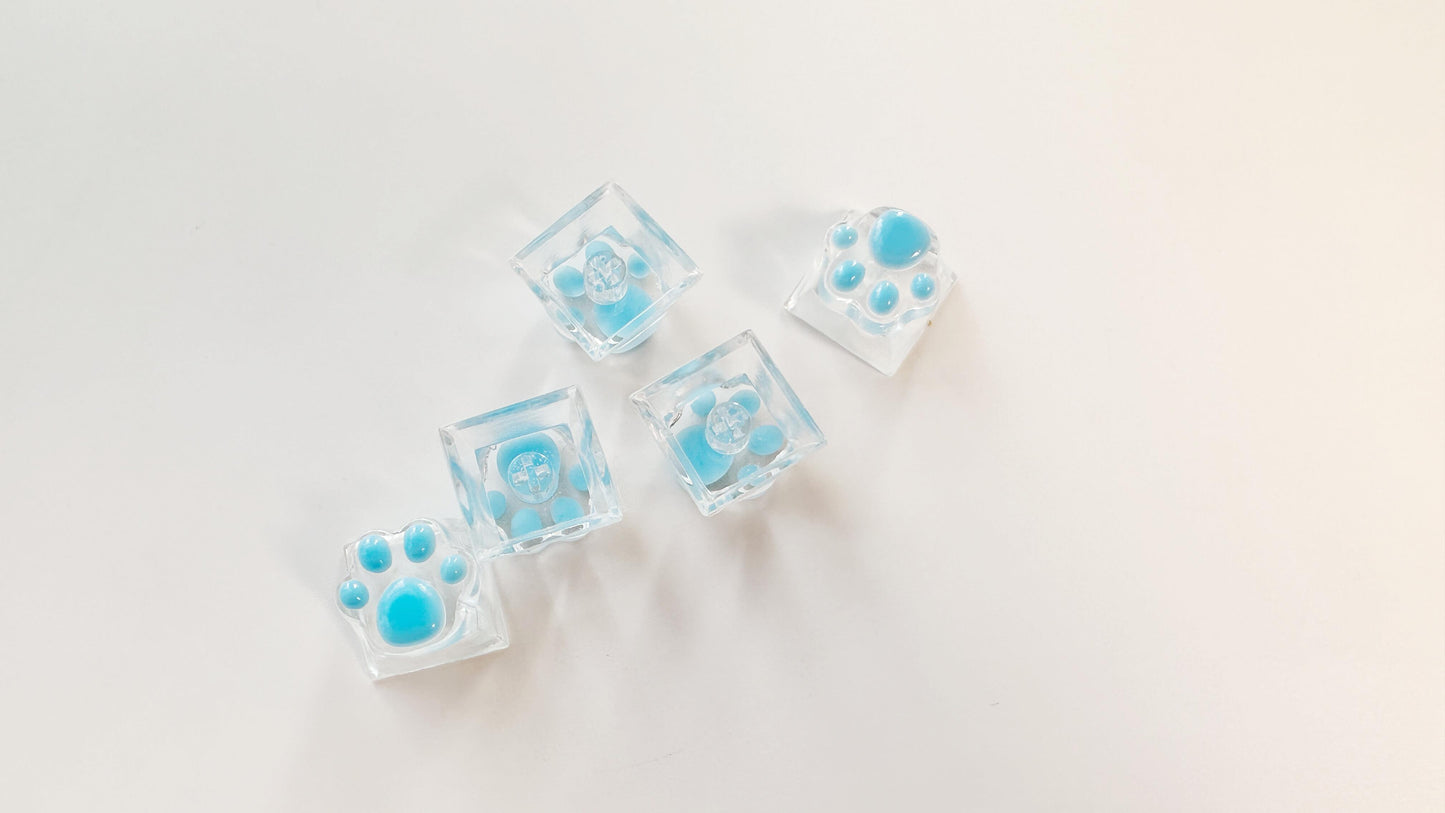 Cute Cat Paw Keycaps, Sky Blue Kitty Paw Keycaps, Artisan Resin Clear Custom Keycaps, Handmade Personalized Gift. - HiJenney