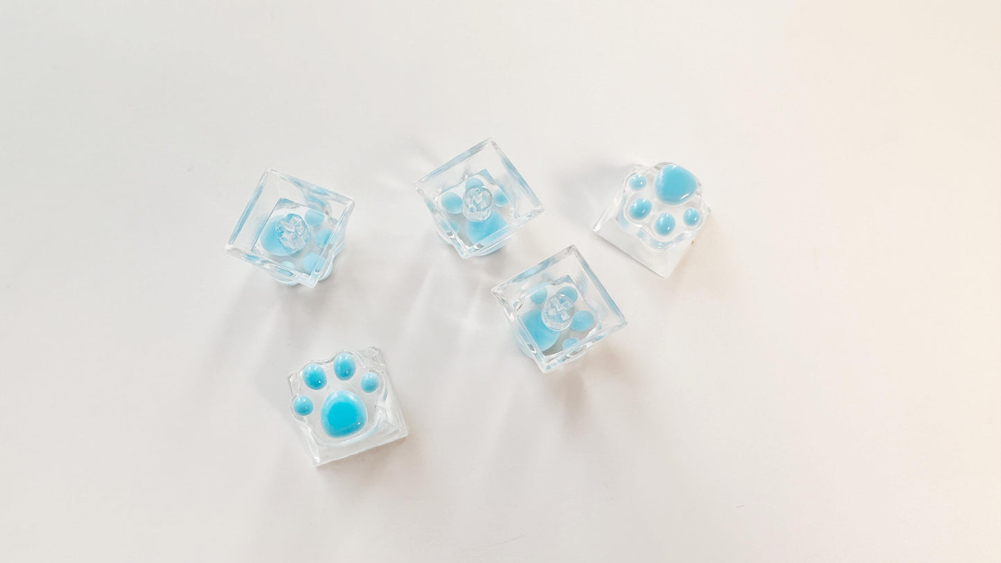 Cute Cat Paw Keycaps, Sky Blue Kitty Paw Keycaps, Artisan Resin Clear Custom Keycaps, Handmade Personalized Gift. - HiJenney