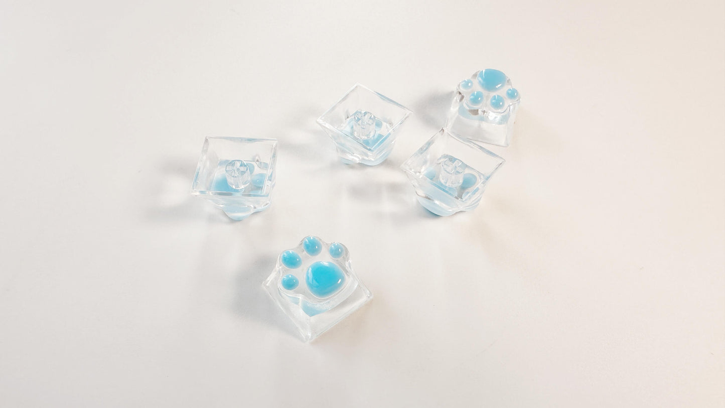 Cute Cat Paw Keycaps, Sky Blue Kitty Paw Keycaps, Artisan Resin Clear Custom Keycaps, Handmade Personalized Gift. - HiJenney