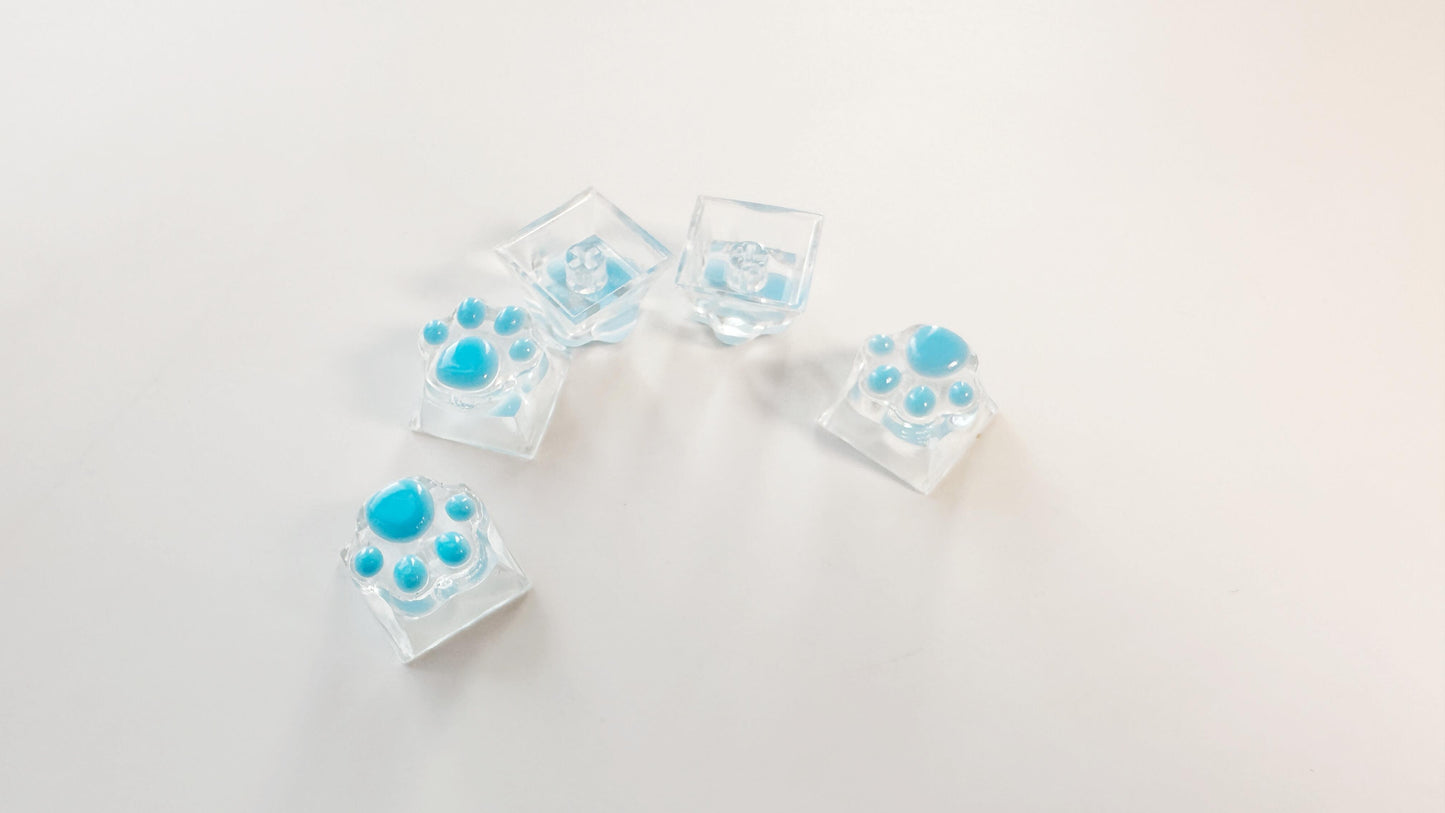 Cute Cat Paw Keycaps, Sky Blue Kitty Paw Keycaps, Artisan Resin Clear Custom Keycaps, Handmade Personalized Gift. - HiJenney