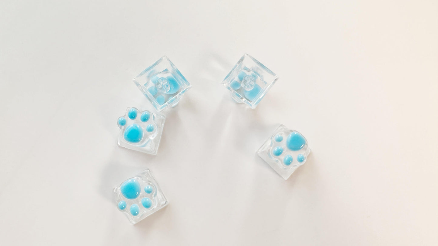 Cute Cat Paw Keycaps, Sky Blue Kitty Paw Keycaps, Artisan Resin Clear Custom Keycaps, Handmade Personalized Gift. - HiJenney