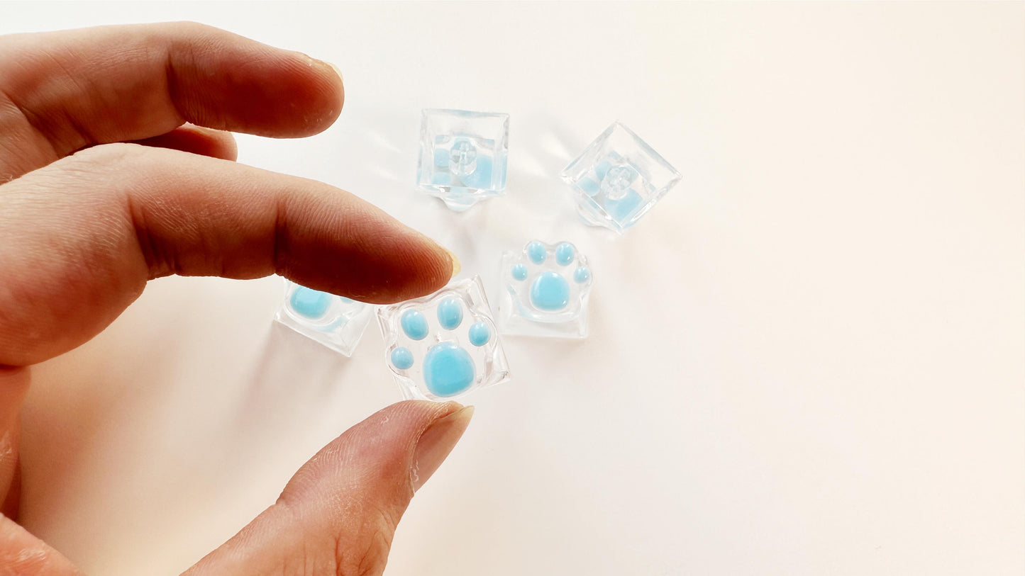 Cute Cat Paw Keycaps, Sky Blue Kitty Paw Keycaps, Artisan Resin Clear Custom Keycaps, Handmade Personalized Gift. - HiJenney