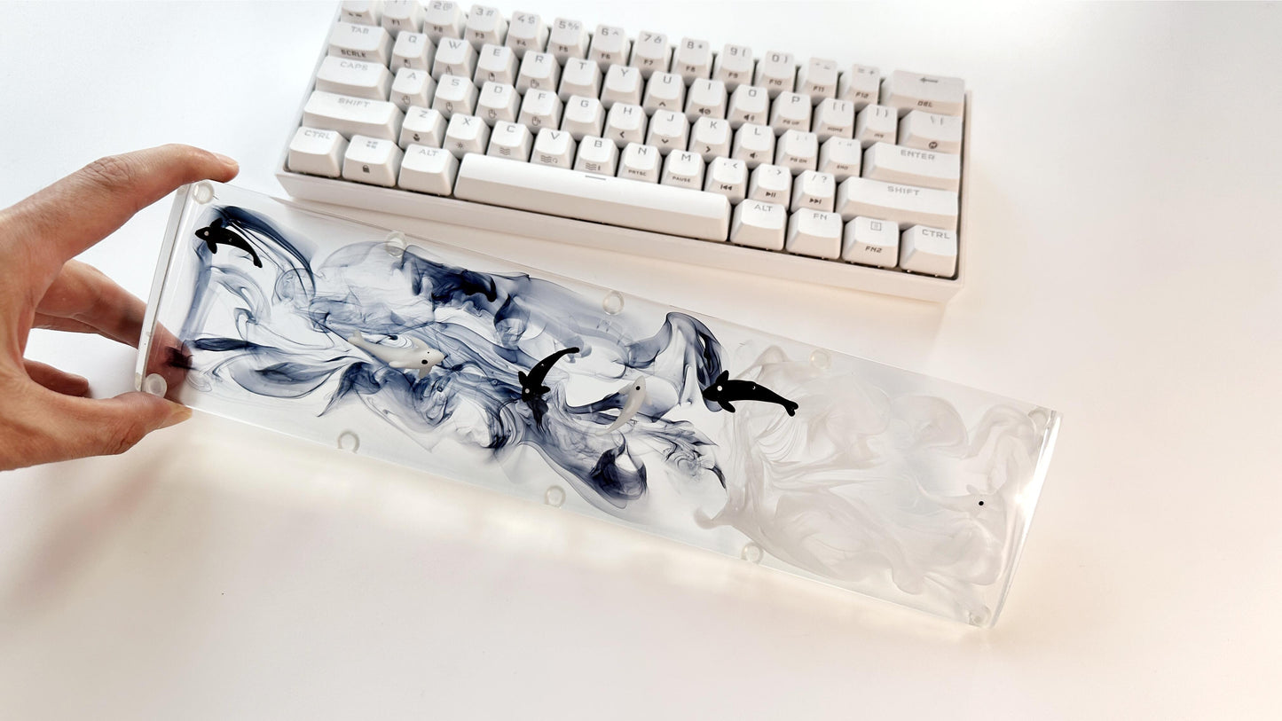Tai Chi Koi Fish Wrist Rests, Black White Ink Smoke Wrist Rests, Ink Painting Wrist Rests, Koi Fish Pond Wrist Rests. - HiJenney