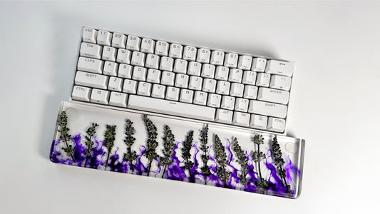 Purple Lavender Wrist Rest, Artisan Real Flowers Keyboard Wrist Rest, Custom Clear Resin Wrist Rest, Gaming Setup. - HiJenney