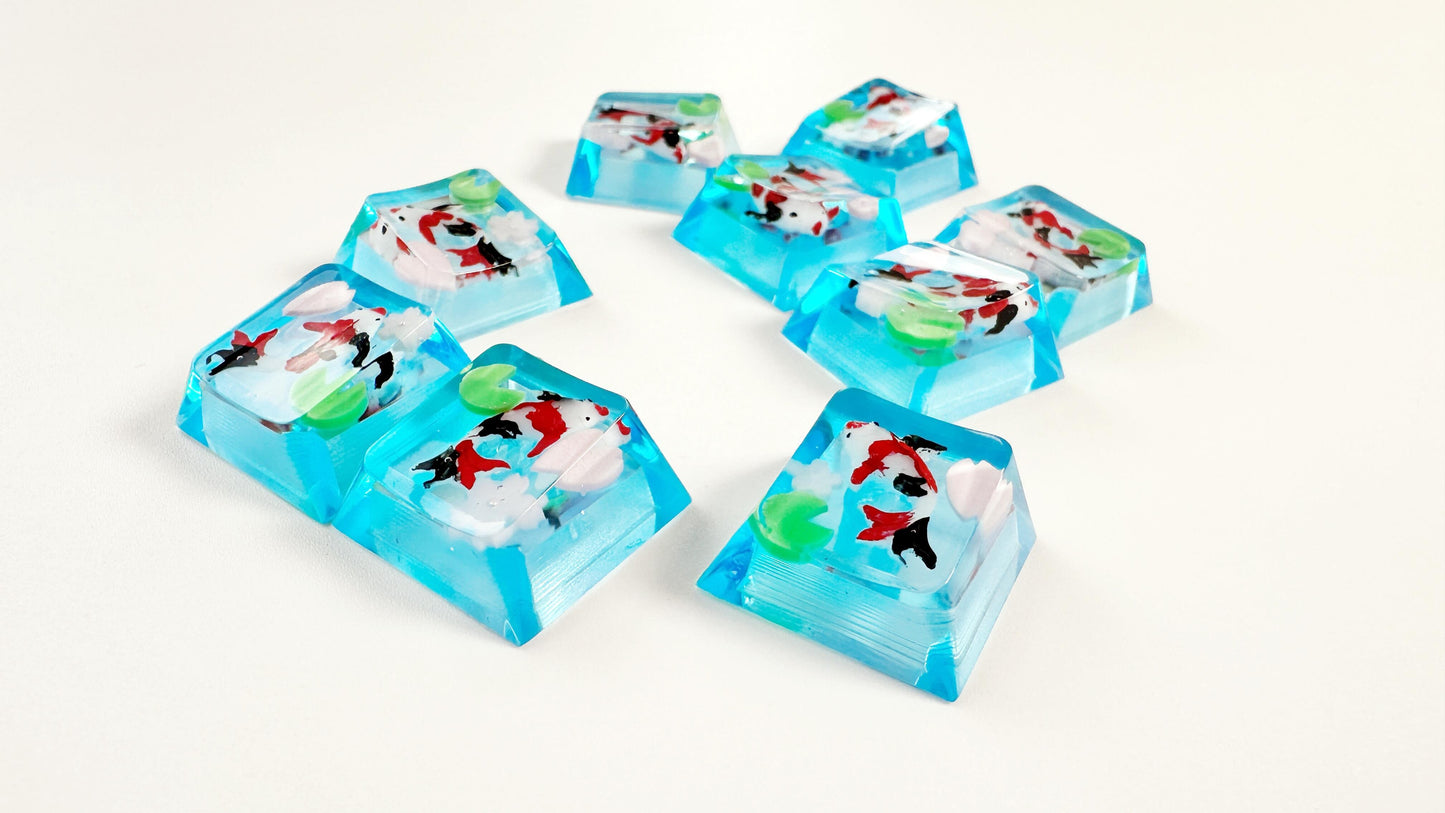 Sakura Koi Fish Keycaps, Lotus Pond Keycaps, Artisan Clear Resin Keycap, Mechanical Keyboard Keycaps, Unique Gift. - HiJenney