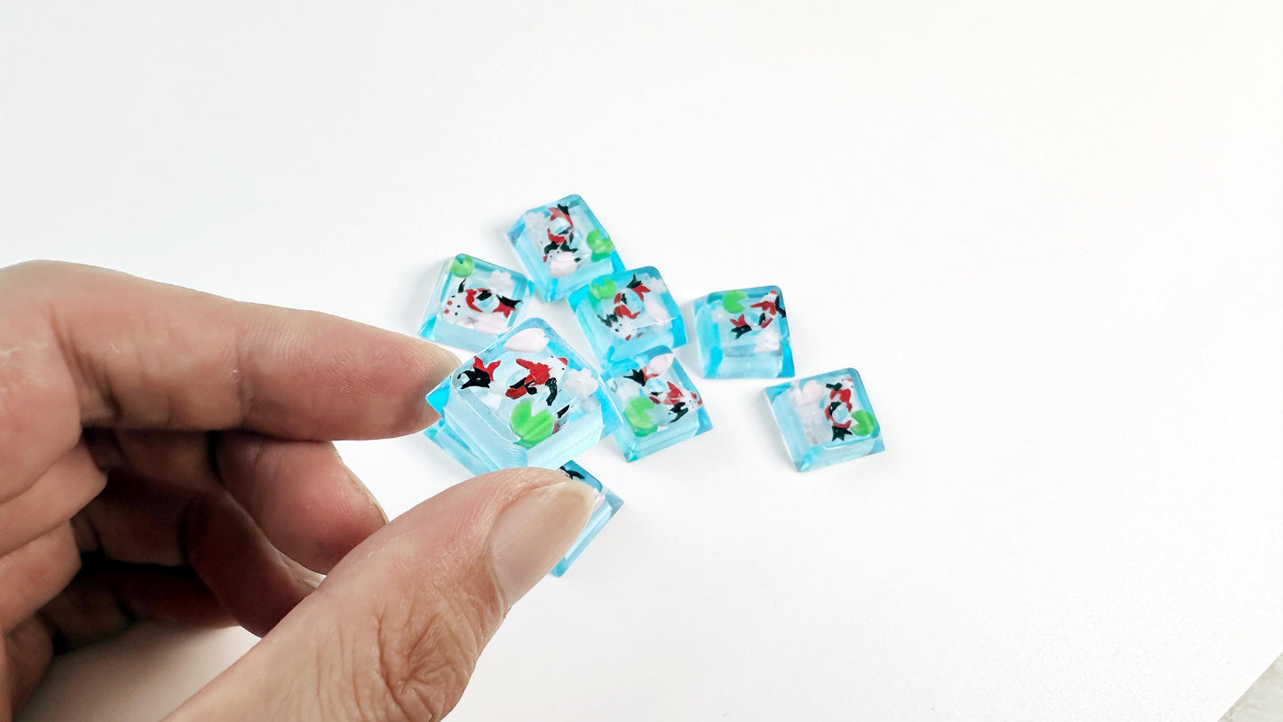 Sakura Koi Fish Keycaps, Lotus Pond Keycaps, Artisan Clear Resin Keycap, Mechanical Keyboard Keycaps, Unique Gift. - HiJenney