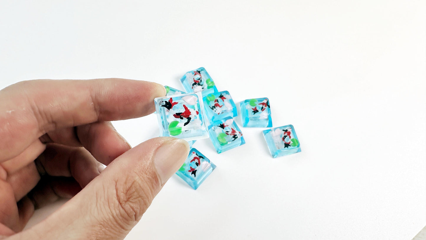 Sakura Koi Fish Keycaps, Lotus Pond Keycaps, Artisan Clear Resin Keycap, Mechanical Keyboard Keycaps, Unique Gift. - HiJenney