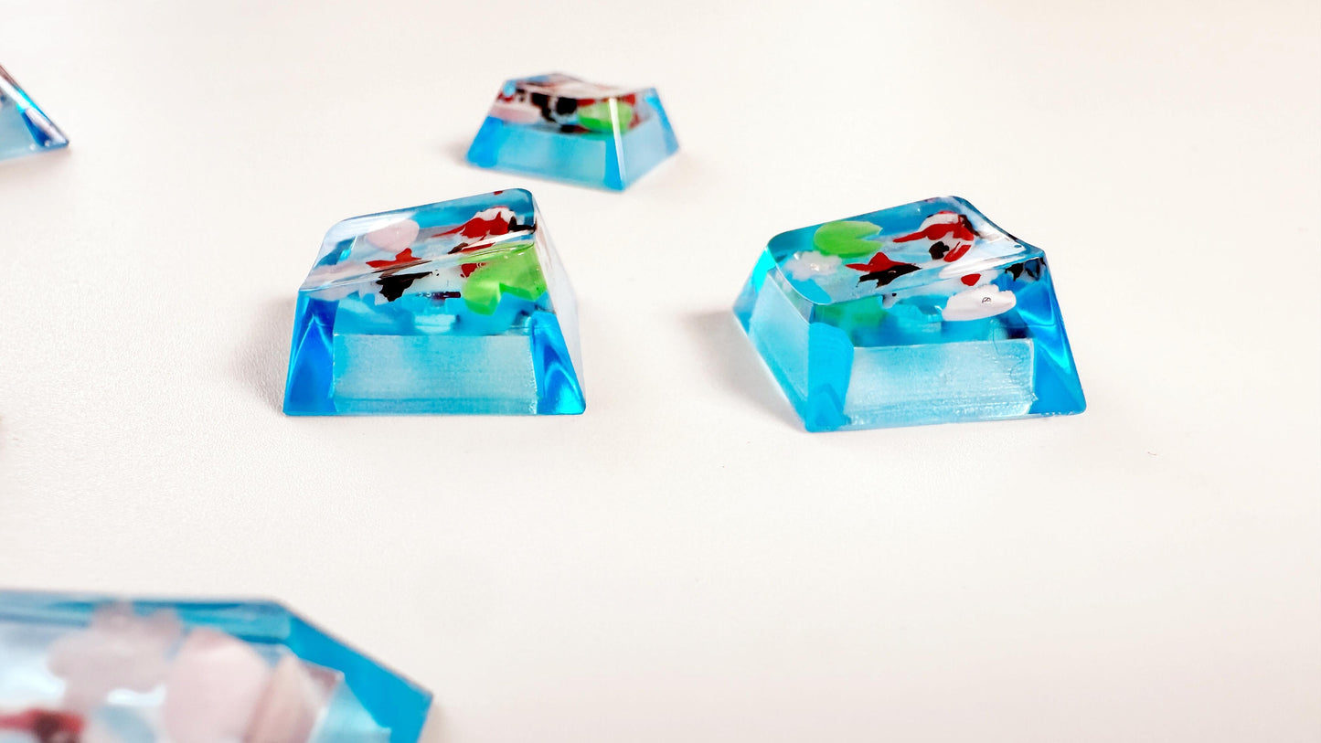 Sakura Koi Fish Keycaps, Lotus Pond Keycaps, Artisan Clear Resin Keycap, Mechanical Keyboard Keycaps, Unique Gift. - HiJenney