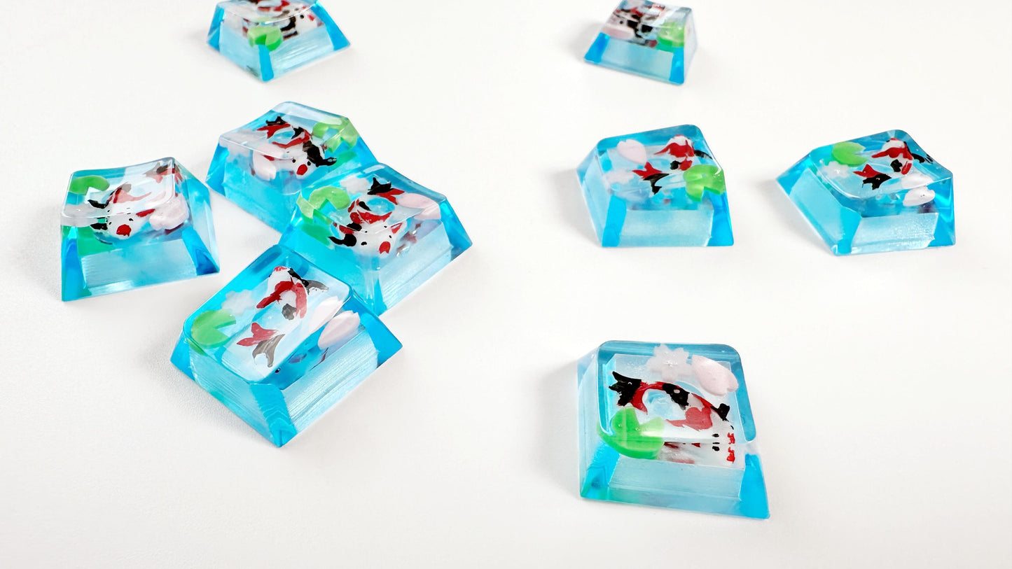 Sakura Koi Fish Keycaps, Lotus Pond Keycaps, Artisan Clear Resin Keycap, Mechanical Keyboard Keycaps, Unique Gift. - HiJenney