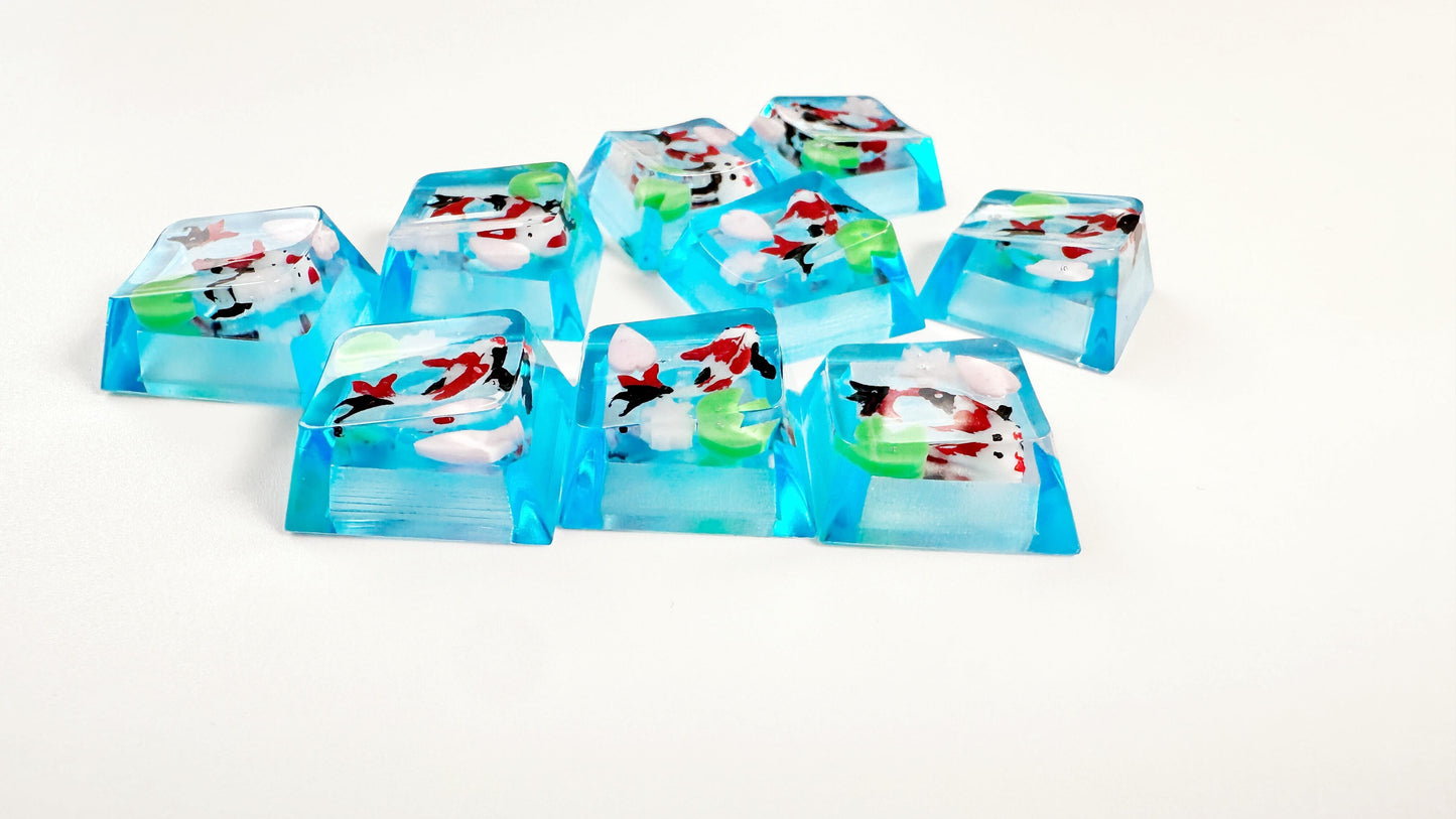 Sakura Koi Fish Keycaps, Lotus Pond Keycaps, Artisan Clear Resin Keycap, Mechanical Keyboard Keycaps, Unique Gift. - HiJenney