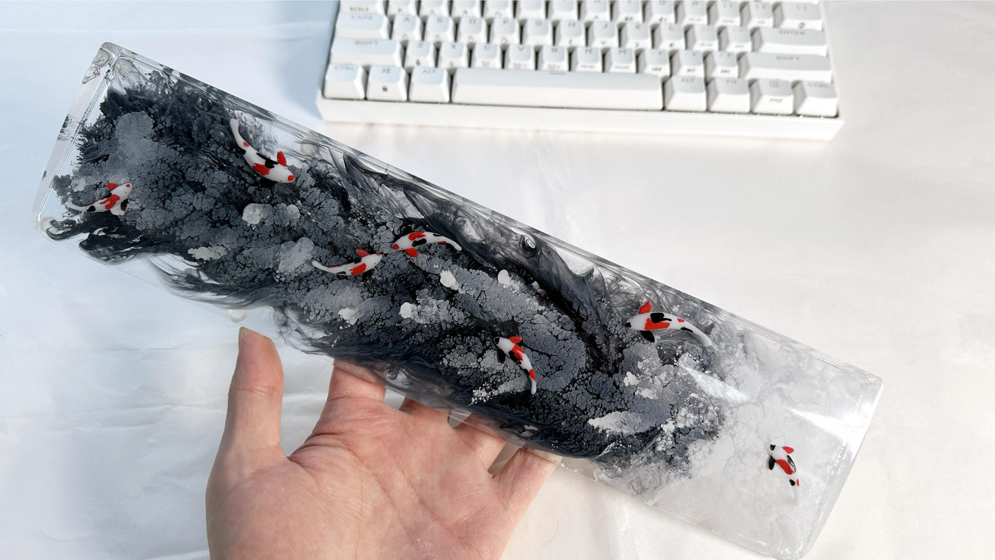 Black Red Koi Fish Wrist Rests, Ink Dyeing Wrist Rests, Customized Artisan Resin Wrist Rests, Gaming Setups, Desk Decor. - HiJenney