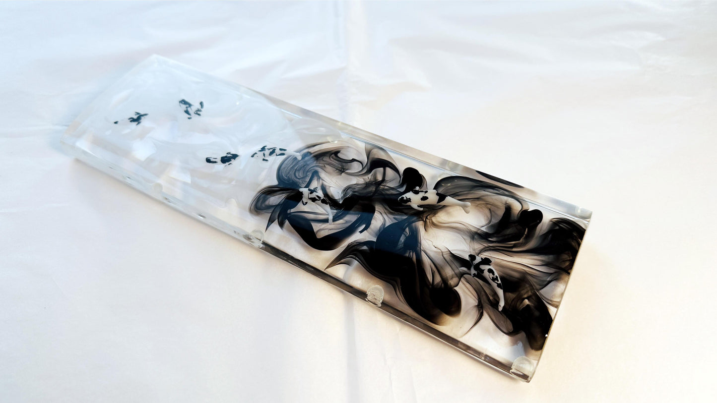 Black White Ink Smoke Wrist Rest, Koi Fish Pond, Clear Resin Keyboard Wrist Rest, Personalized Gaming Setup, Custom Gift. - HiJenney