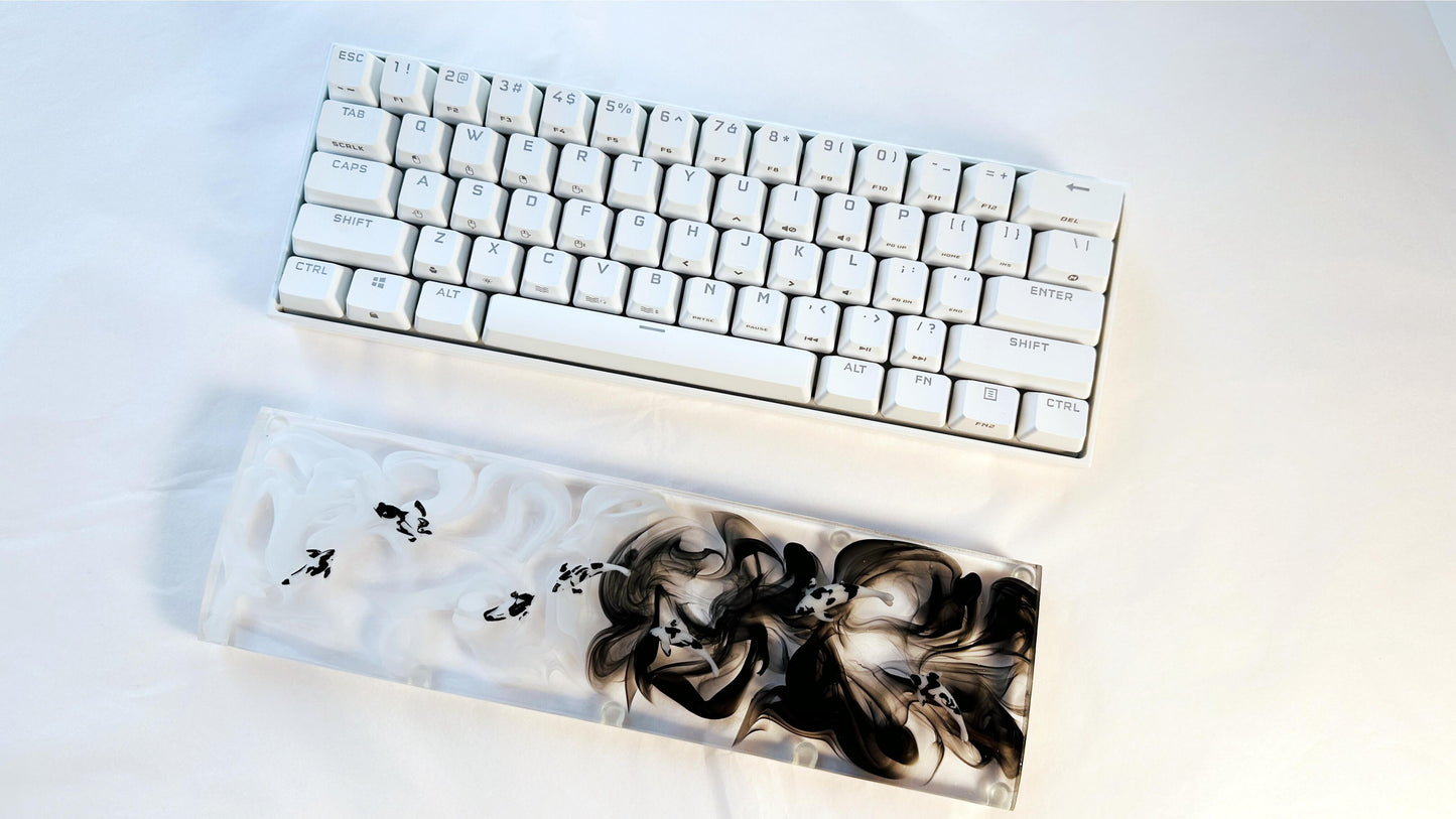 Black White Ink Smoke Wrist Rest, Koi Fish Pond, Clear Resin Keyboard Wrist Rest, Personalized Gaming Setup, Custom Gift. - HiJenney