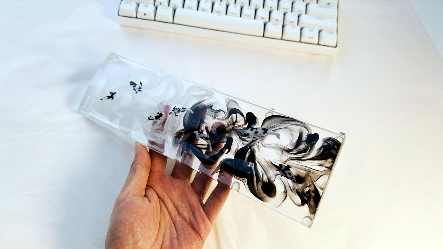 Black White Ink Smoke Wrist Rest, Koi Fish Pond, Clear Resin Keyboard Wrist Rest, Personalized Gaming Setup, Custom Gift. - HiJenney