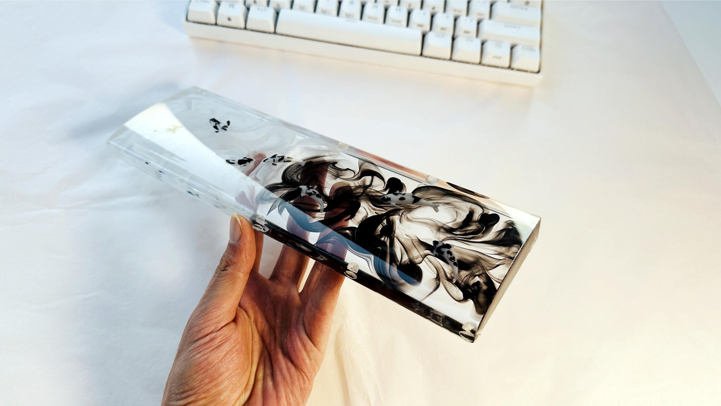 Black White Ink Smoke Wrist Rest, Koi Fish Pond, Clear Resin Keyboard Wrist Rest, Personalized Gaming Setup, Custom Gift. - HiJenney