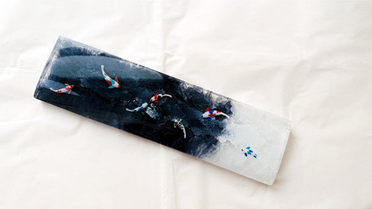 Black White Koi Fish Pond Wrist Rest, Ink Painting Wrist Rest, Artisan Keyboard Wris Rest, Custom Gaming Setup, Personalized Gift. - HiJenney