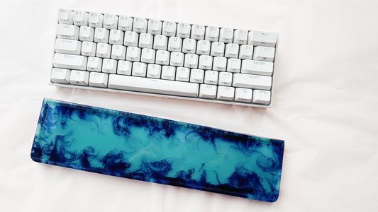 Cyan Blue Keyboard Wrist Rest, Custom Artisan Resin Wrist Rest, Blue Ink Smoke Wrist Rest, Gaming Setups - HiJenney