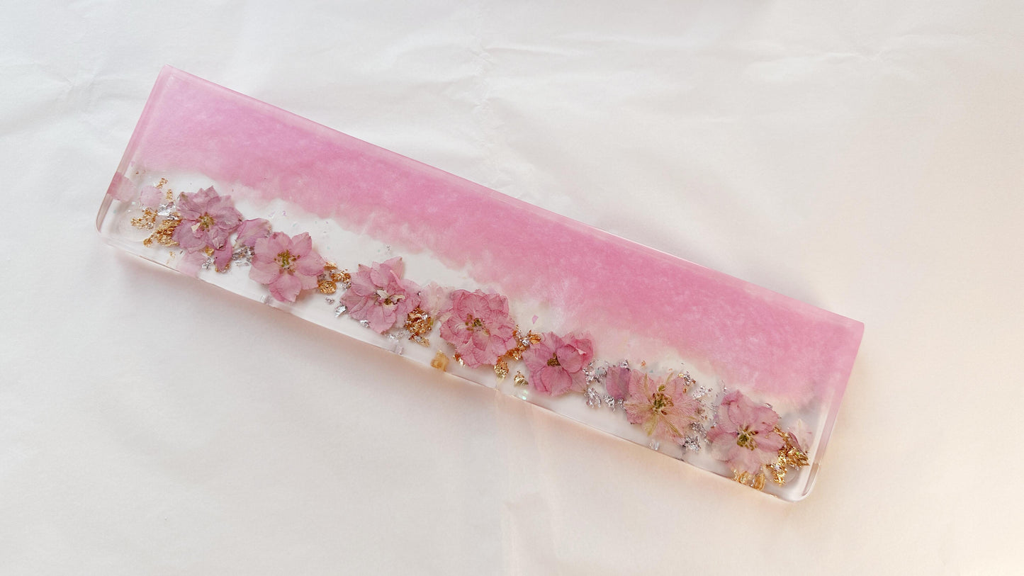 Pink Sakura Wrist Rests, Dried Flowers Wrist Rests, Gold Foil, Siver Foil Artisan Resin Wrist Rests, Gaming Setups. - HiJenney