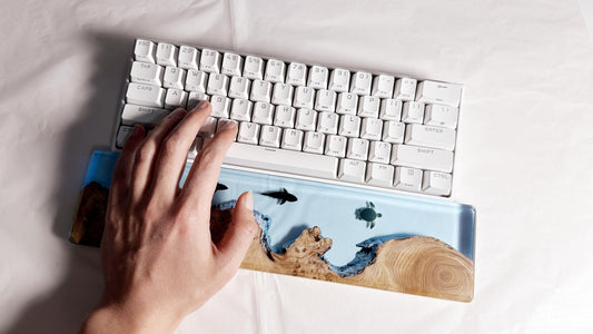 Sharks Turtles Wrist Rests, Cedar Wood Resin Wrist Rests, Blue Ocean Cave Wrist Rests, Desk Decor, Gaming Setups. - HiJenney