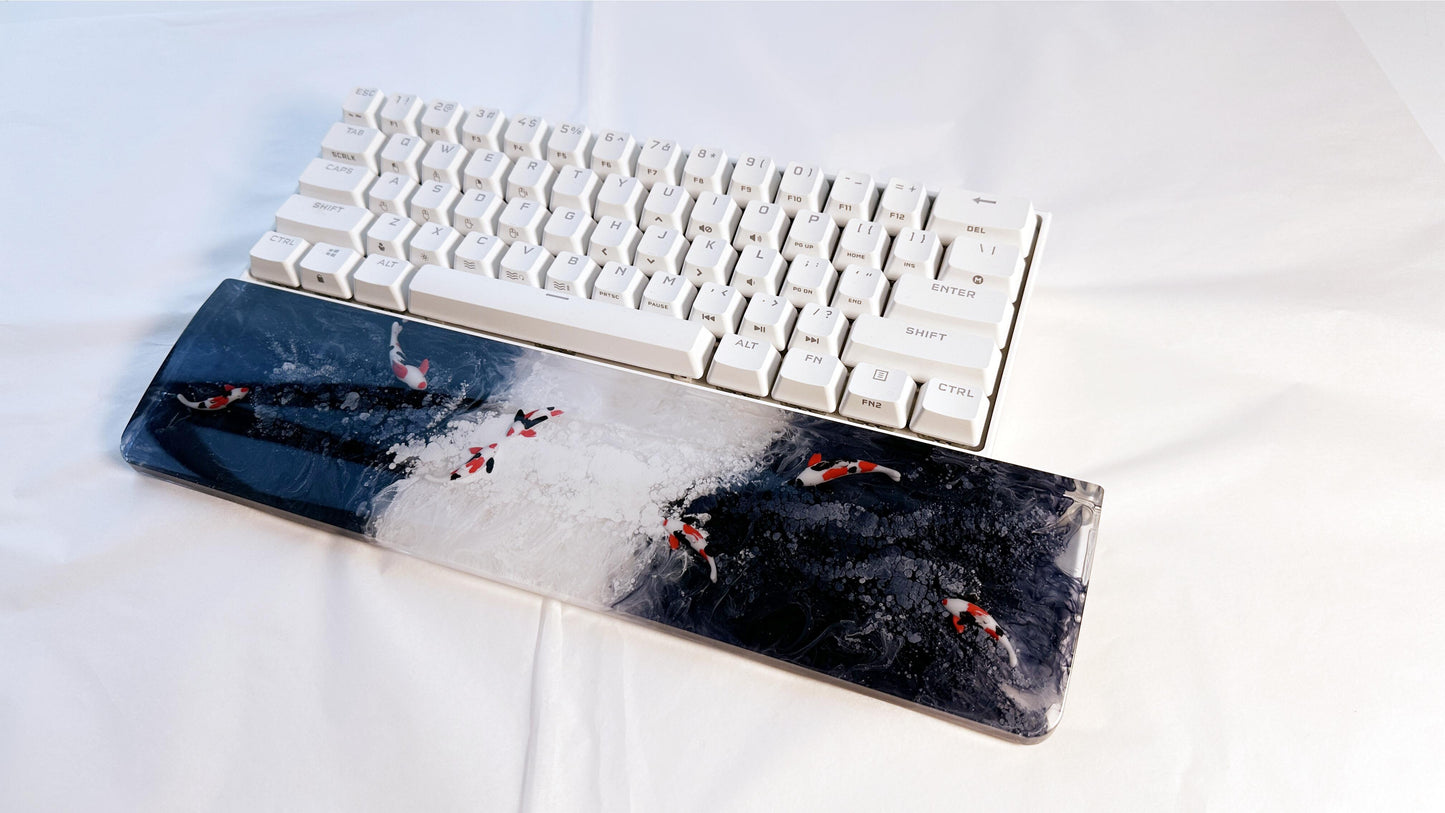 Black-White-Black Keybaord Wrist Rest, Custom Artisan Koi Fish Wrist Rest, Gaming Setup. - HiJenney