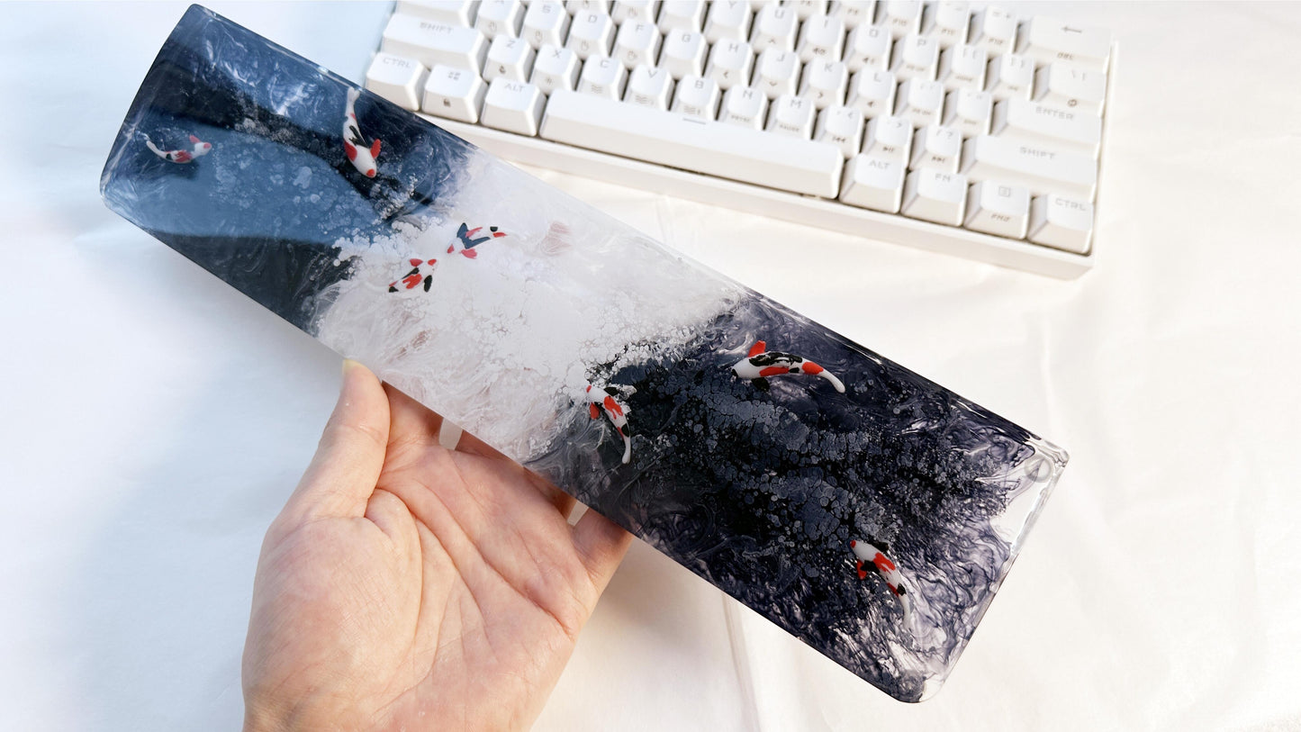 Black-White-Black Keybaord Wrist Rest, Custom Artisan Koi Fish Wrist Rest, Gaming Setup. - HiJenney