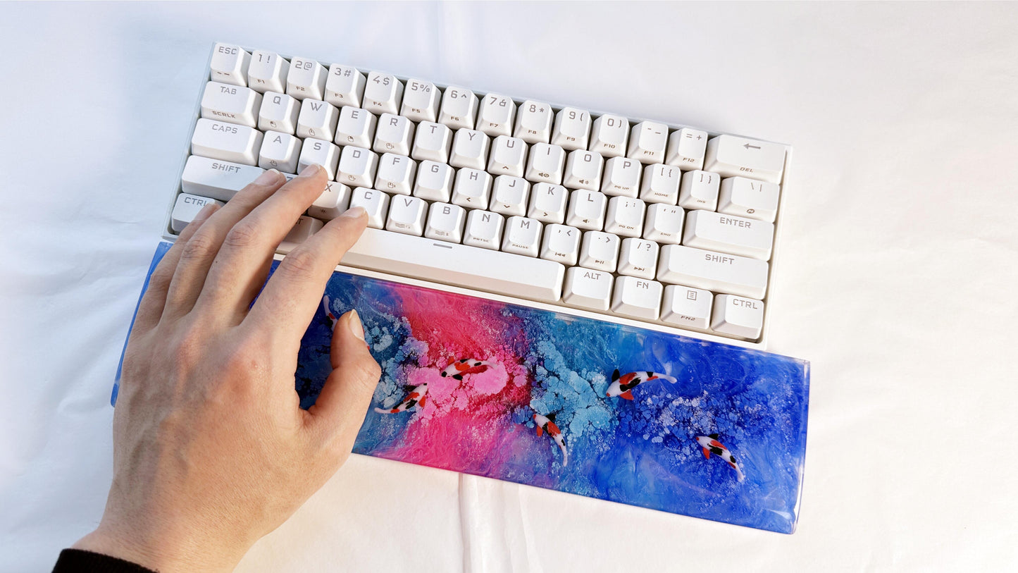 Red Blue Ink Painting Koi Fish Pond Wrist Rest, Ink Dyeing Wrist Rest, Artisan Resin Keyboard Wrist Rest, Personalized Gaming Setup. - HiJenney