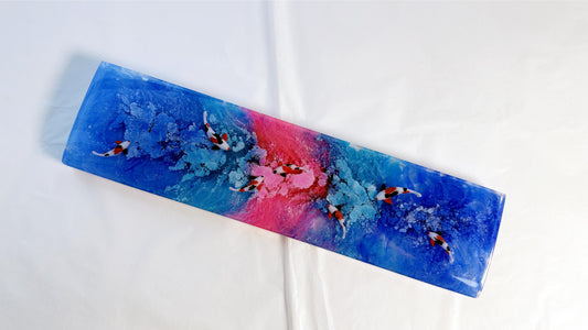 Red Blue Ink Painting Koi Fish Pond Wrist Rest, Ink Dyeing Wrist Rest, Artisan Resin Keyboard Wrist Rest, Personalized Gaming Setup. - HiJenney