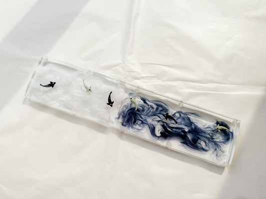 Artisan Clear Koi Fish Pond Wrist Rest, Pink Black Taichi Yin-Yang Koi Fish, Custom Ink Smoke Keyboard Wrist Rest. - HiJenney